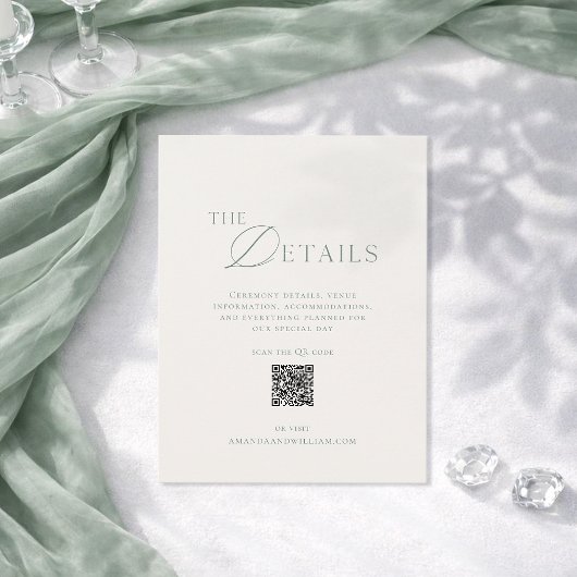 Invitation Sage Green Wedding Details Card with QR Code