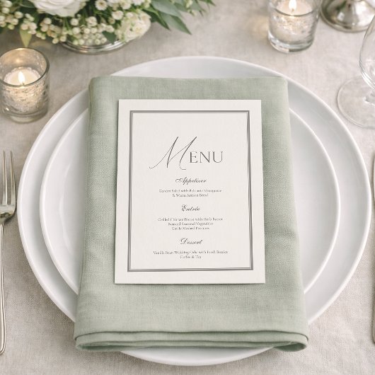 Invitation Sage Green Wedding Menu | Elegant Ivory Floral 