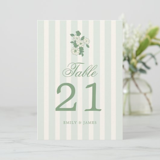 Invitation Sage Green Wedding Table Numbers Cards (Debout devant)