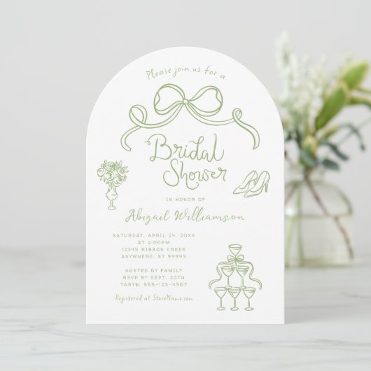Invitation Sage Green Whimsical main traînée Fête des mariées (Debout devant)