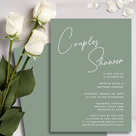 Invitation Sage Green Whimsical Script Chic Couples Douche