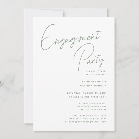Invitation Sage Green Whimsical Script Chic Engagement Party (Devant)