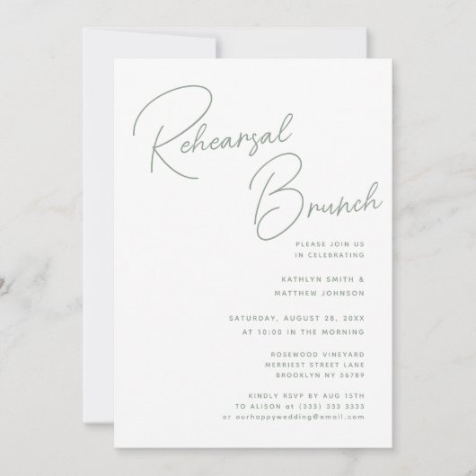 Invitation Sage Green Whimsical Script Chic Rehearsal Brunch (Devant)