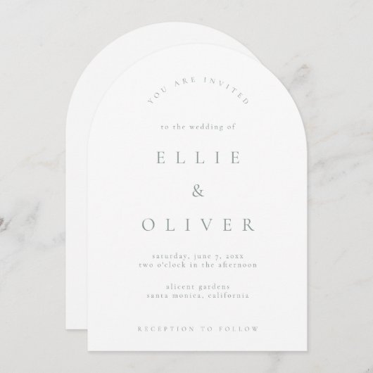 Invitation Sage Green & White Boho Arch Mariage moderne (Devant / Derrière)