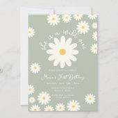 Invitation Sage Green White Daisy Elle est un Anniversaire sa (Devant)