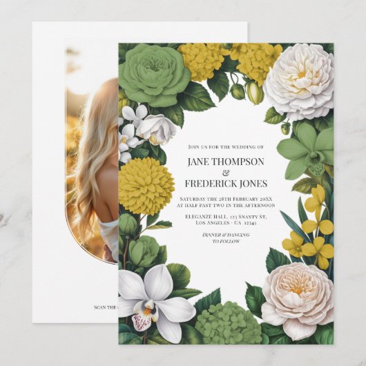 Invitation Sage Green, White & Gold Floral Wedding (Devant / Derrière)
