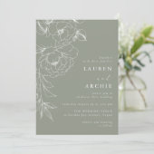Invitation Sage Green White Line Art Floral Wedding (Debout devant)