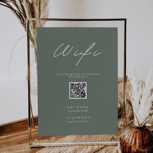 Invitation Sage Green Wifi Code, QR Code Connexion Wifi