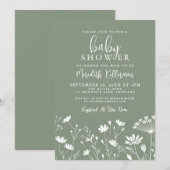 Invitation Sage Green Wildflower Baby Shower (Devant / Derrière)