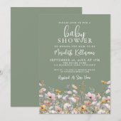 Invitation Sage Green Wildflower Baby Shower (Devant / Derrière)