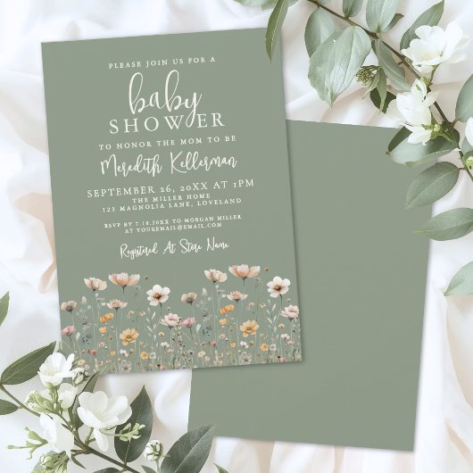 Invitation Sage Green Wildflower Baby Shower