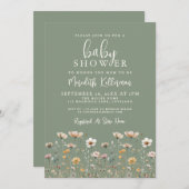 Invitation Sage Green Wildflower Baby Shower (Devant / Derrière)