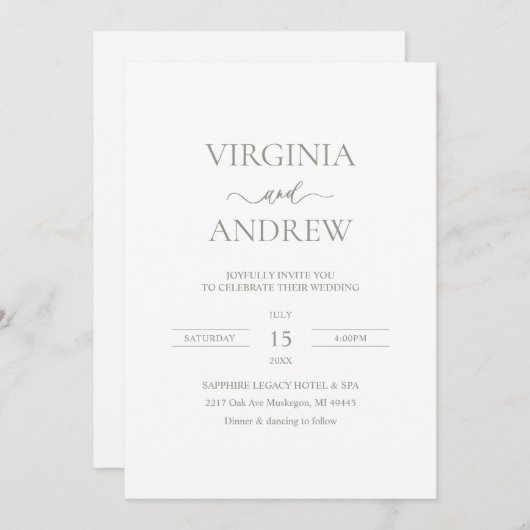 Invitation Sage Green Wildflower Boho Wedding Monogram (Devant / Derrière)