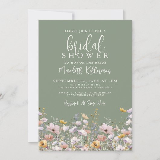 Invitation Sage Green Wildflower Bridal Shower (Devant)