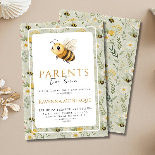 Invitation Sage Green Wildflower Custom Parents to Bee Shower