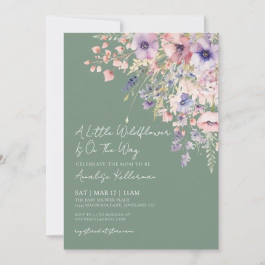 Invitation Sage Green Wildflower Floral Baby Shower (Devant)