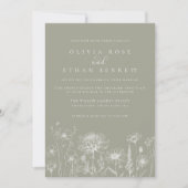 Invitation Sage Green Wildflower Line Art Wedding  (Devant)