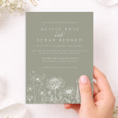 Invitation Sage Green Wildflower Line Art Wedding 