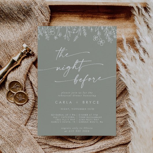 Invitation Sage Green Wildflower Rehearsal Dinner Invites