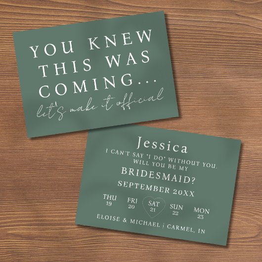 Invitation Sage Green Will You Be My Bridesmaid Proposal Card