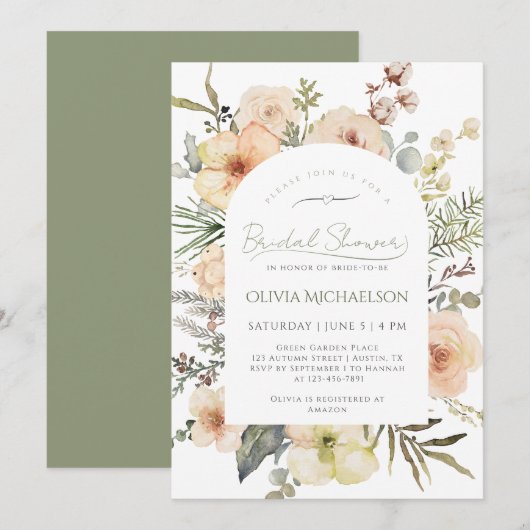 Invitation Sage Green Winter Cotton Floral Bridal Shower (Devant / Derrière)