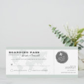 Invitation Sage Green World Map Boarding Pass RSVP Card (Debout devant)