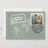 Invitation Sage Green World Map Destination Mariage Réception (Devant)