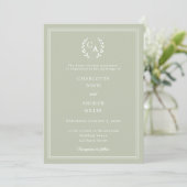 Invitation Sage green wreath monogram simple wedding (Debout devant)