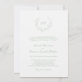 Invitation Sage Green Wreath Monogramme QR Code Mariage éléga (Devant)