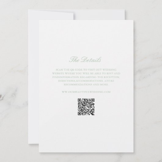 Invitation Sage Green Wreath Monogramme QR Code Mariage éléga (Dos)
