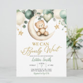 Invitation Sage Greenery Bearly Wait Fête de Bébé Neutre (Debout devant)