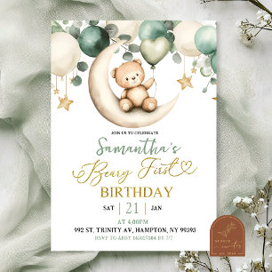 Invitation Sage Greenery Beary Premier Anniversaire