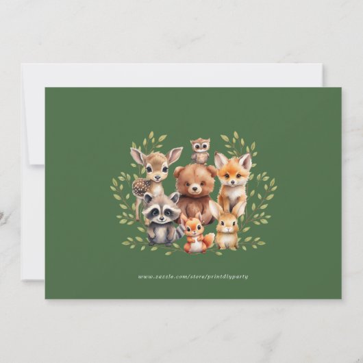 Invitation Sage Greenery Bois Animaux 1er Anniversaire (Dos)