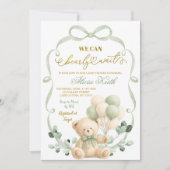 Invitation Sage Greenery Bow Coquette Bear Baby Shower (Devant)