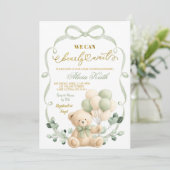 Invitation Sage Greenery Bow Coquette Bear Baby Shower (Debout devant)