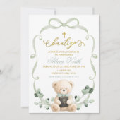 Invitation Sage Greenery Bow Coquette Bear Spanish Bautizo (Devant)