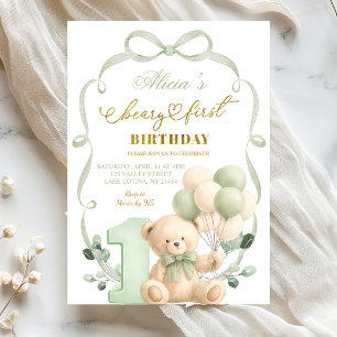 Invitation Sage Greenery Bow Coquette Beary Premier Anniversa