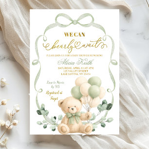 Invitation Sage Greenery Bow Coquette Ours Baby Shower