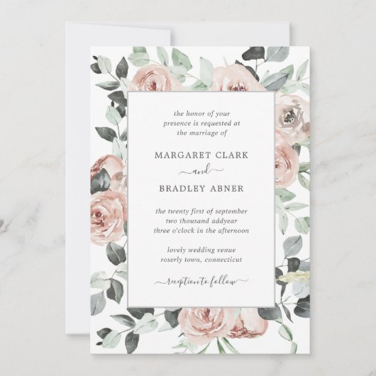 Invitation Sage Greenery Dusty Rose rose  Floral Mariage (Devant)