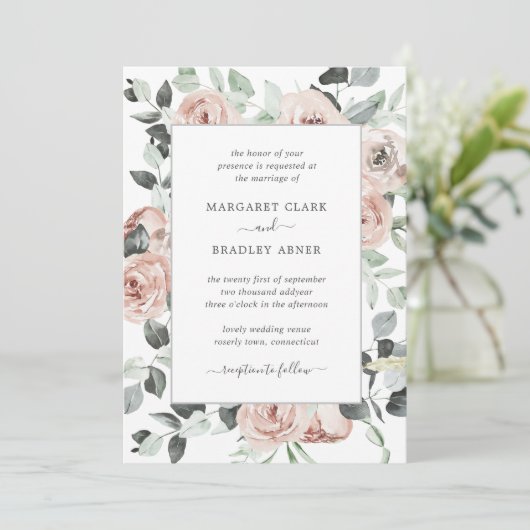 Invitation Sage Greenery Dusty Rose rose Floral Mariage (Debout devant)
