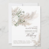 Invitation Sage Greenery Fleurs blanches Pampas Grass Mariage (Devant)