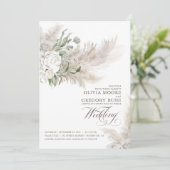 Invitation Sage Greenery Fleurs blanches Pampas Grass Mariage (Debout devant)