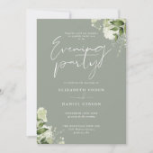 Invitation Sage Greenery Floral QR Code Mariage Soirée (Devant)