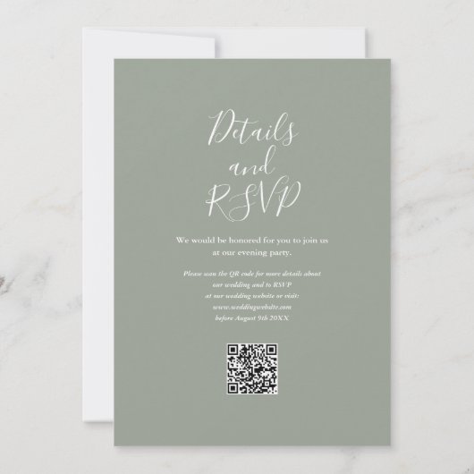 Invitation Sage Greenery Floral QR Code Mariage Soirée (Dos)