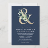 Invitation Sage Greenery Gold Ampersand Navy Blue Mariage (Devant)
