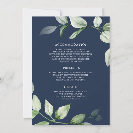 Invitation Sage Greenery Gold Ampersand Navy Blue Mariage (Dos)