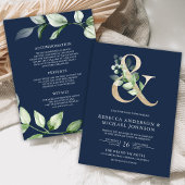 Invitation Sage Greenery Gold Ampersand Navy Blue Mariage