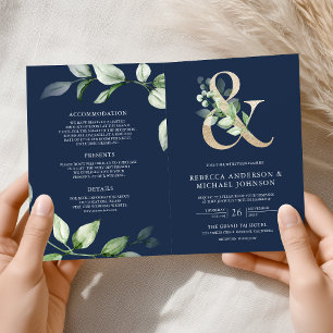 Invitation Sage Greenery Gold Esperluette QR Code Mariage Nav