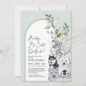 Invitation Sage Greenery Hiver Arctic Animaux Baby shower (Devant)