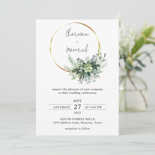 Invitation Sage Greenery Mariage (Debout devant)